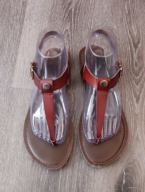 Merona Brown and Rust T-Strap Sandals with Gold Accents